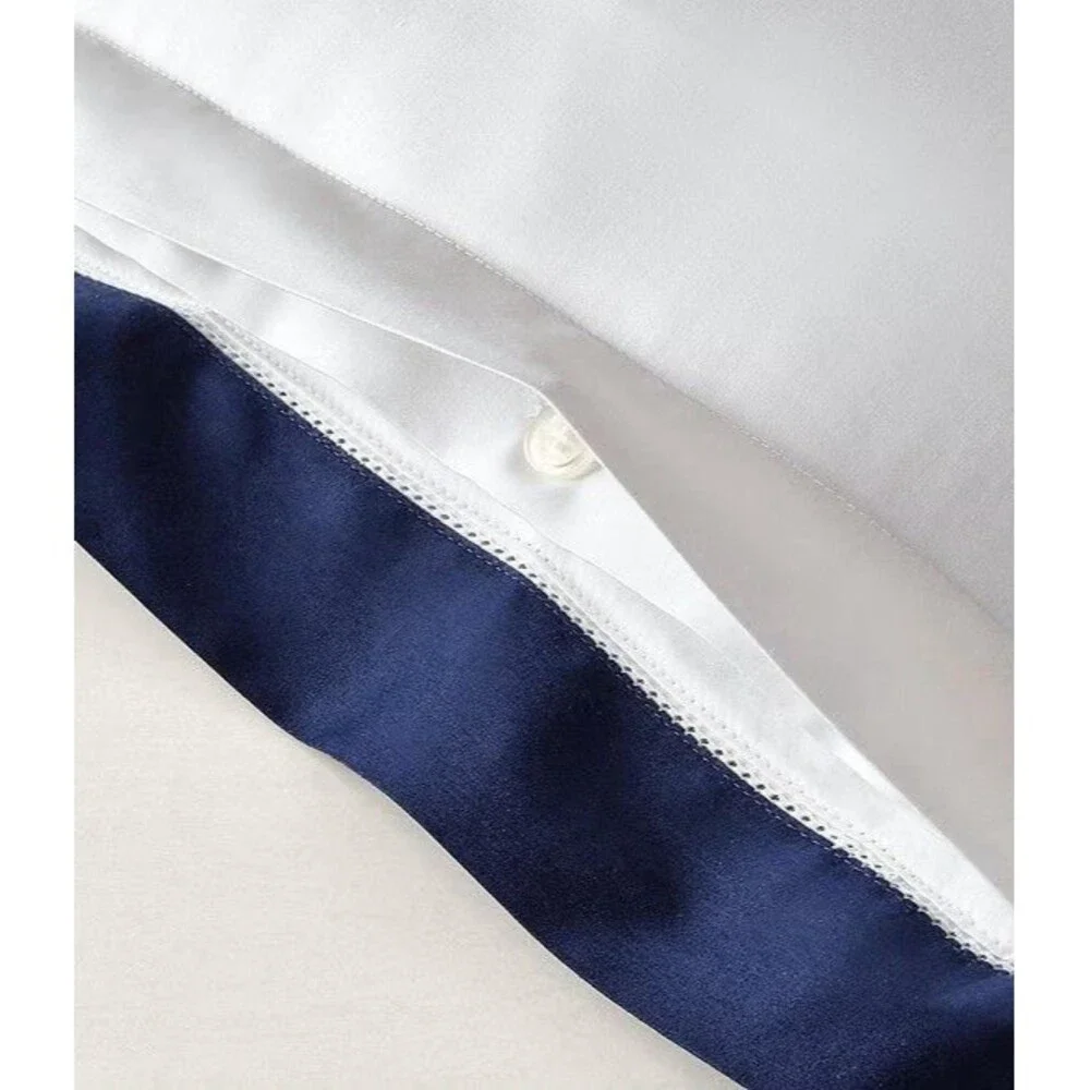 LOT 2 Ralph Lauren RL Organic Sateen Border European Shams 26x26” Polo Navy NEW